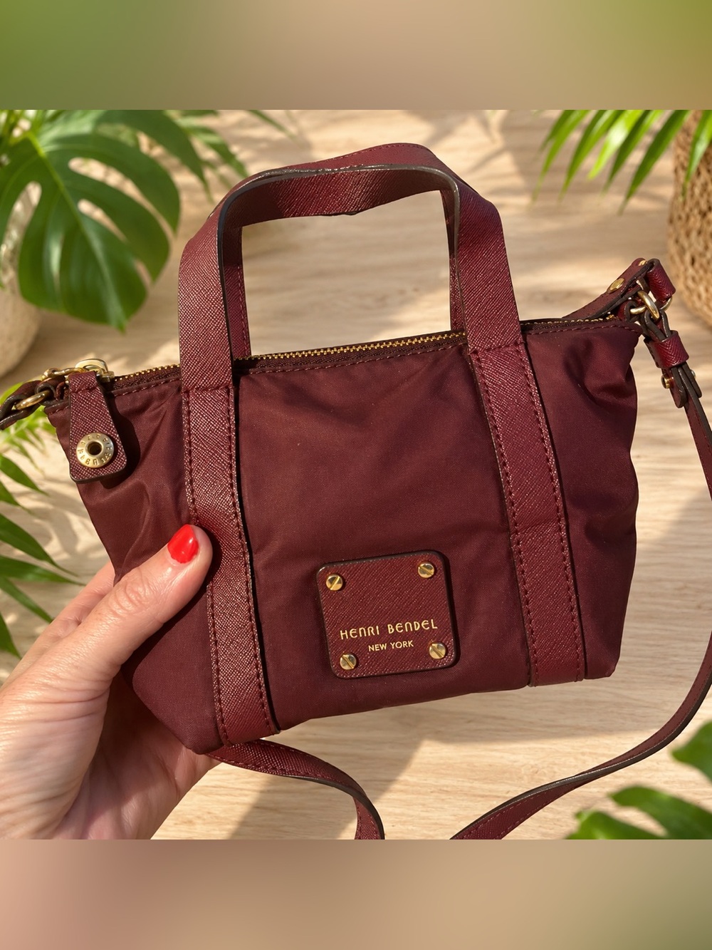 henri bendel Wine Red Mini jetsetter tote crossbody bag